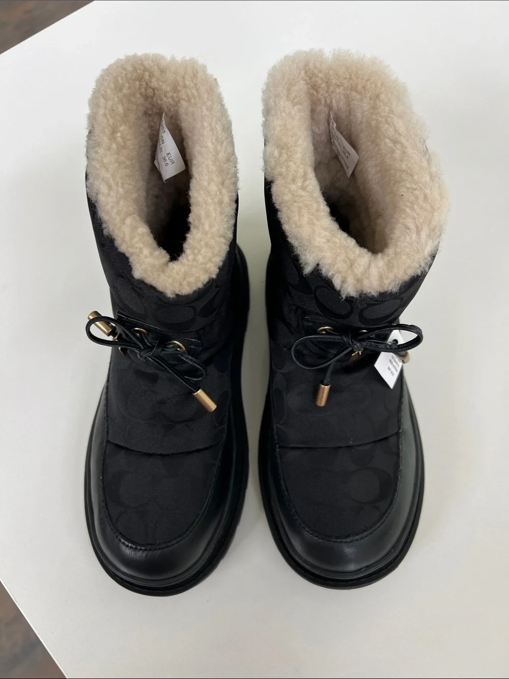 COACH kailee nylon black logo booties snow winter ankle boots size 6